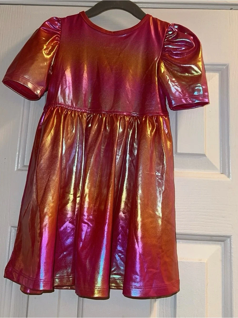 Pink Chicken NWT Girls Lame Laurie Dress in Rainbow Pink Lame Fabric